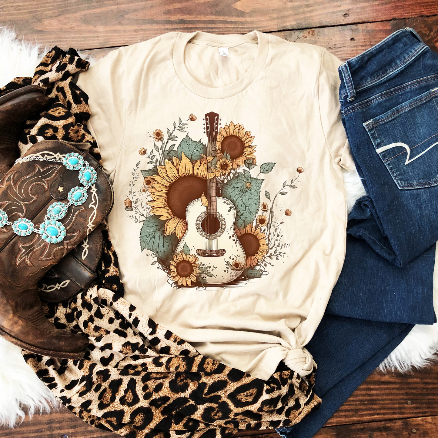 Guitar and Sunflowers Graphic Tee