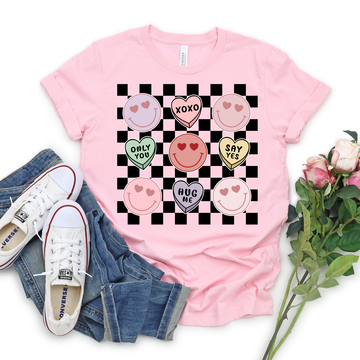 Hearts and Checkered Graphic Tee