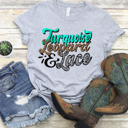 Turquoise Leopard Lace Graphic Tee