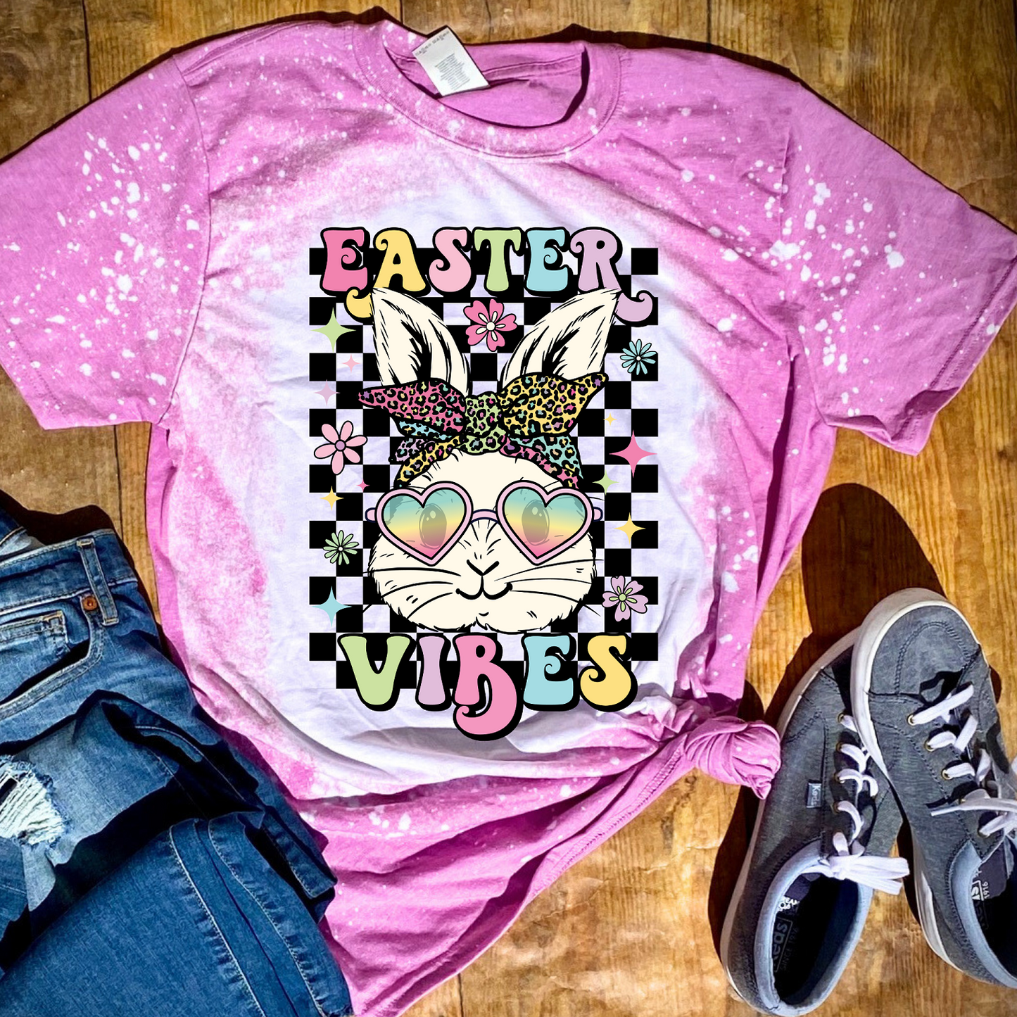 Easter Vibes Bunny Bleached Tee