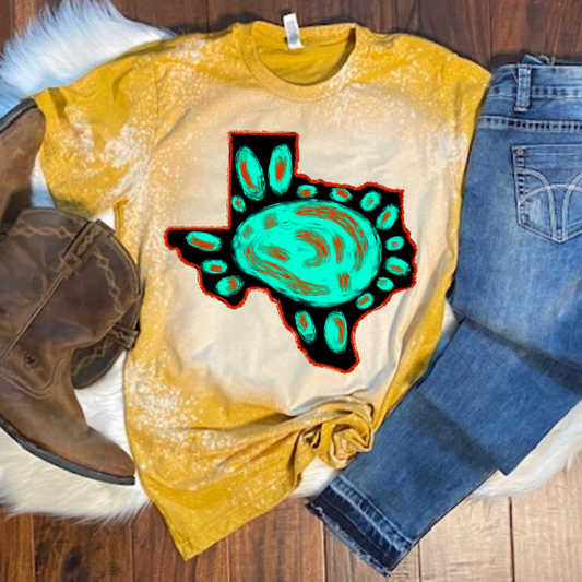 Texas State Turquoise Bleached Tee