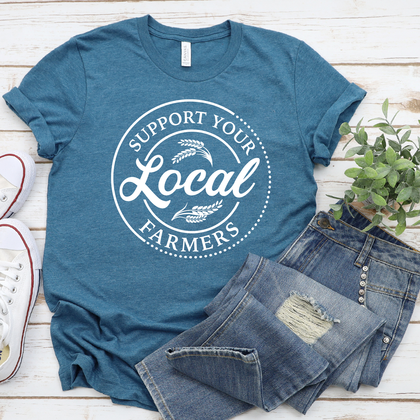 Support Your Local Farmer Teal Graphic Tee