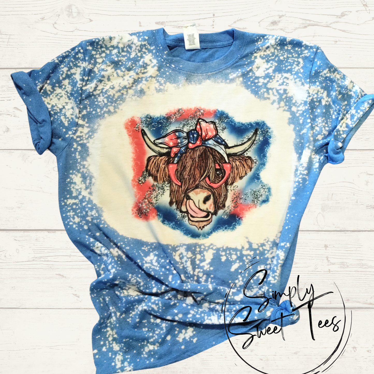Cow Red White Blue Bleached Royal Tee